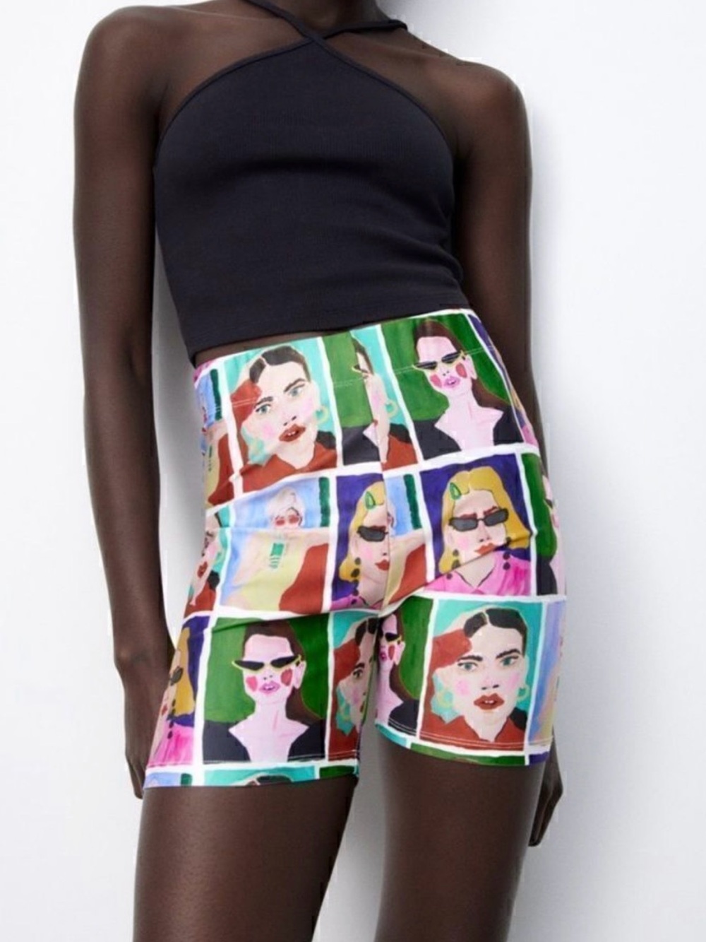 Zara Multicolor Pop Art Portrait Bike Shorts